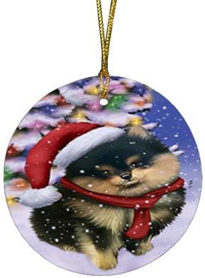 Have a Holly Jolly Pomeranian Dog Round Flat Ornament - Pet Decorative Hanging Ornaments for Christmas X-mas Tree Decorations - 2.75" Round Ceramic Christmas Ornament POR1443