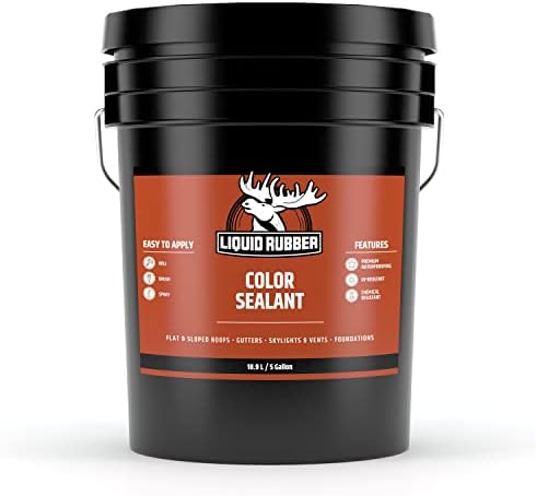 Liquid Rubber Color Sealant - Multi-Surface Leak Repair Indoor and Outdoor Coating, Water-Based, Easy to Apply, Medium Brown, 5 Gallon