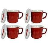 Corningware 20 Ounce Tomato Red Meal Mug With Vented Lid – 4 Pack