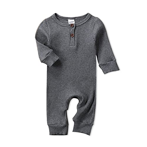Image of Newborn Baby Boy Girl One Piece Romper Jumpsuit Solid Ribbed Baby Boy Clothes Onesies Outfits