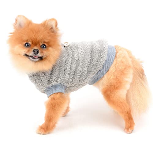 SMALLLEE_LUCKY_STORE Haustier-Sherpa-Fleece-Pullover Weste Rollkragenpullover mit D-Ring weiches Sweatshirt für kleine Hunde Katzen, Welpen Yorkie Chihuahua warme Herbst-Winterkleidung, Grau, S
