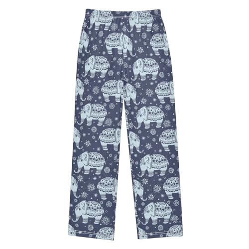 ZZXXB Ethnic Elephant Flowers Boys Long Pants Soft Trousers Elastic Waist Kids Lounge Bottoms with Pockets S-XL