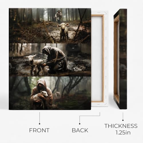 Image of Jesus with Lamb Christian Canvas Wall Art, Shepherd's Rescue Religious Canvas Print, Gallery Wrapped Ready to Hang Fade Resistant Faith Decor for Living Room Bedroom Prayer Room Church