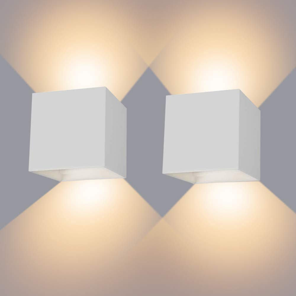 LEDMO 2 Pezzi 12W Applique da Parete Interno/Esterno 3000K Bianco Caldo Lampade da Parete Angolo del Fascio Regolabile su e Giù Applique Esterno IP65 Impermeabile 2 Pezzi Bianco 3000k