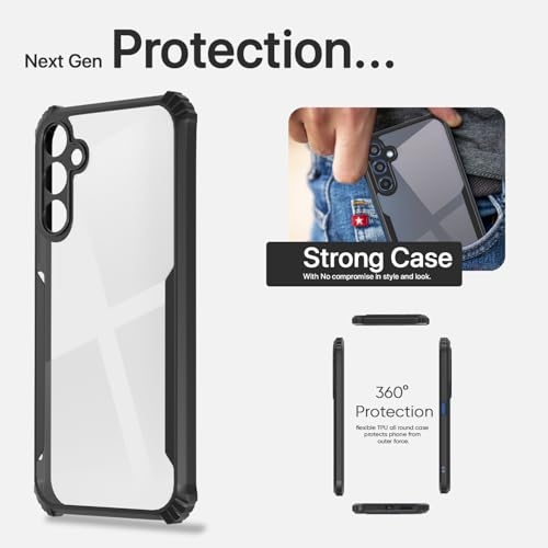 Image of Pikkme Ultra Hybrid Back Cover for Samsung Galaxy M35 5G | Raised Edges |Crystal Clear Transparent | Full Camera Protection Bumper Case (Black)