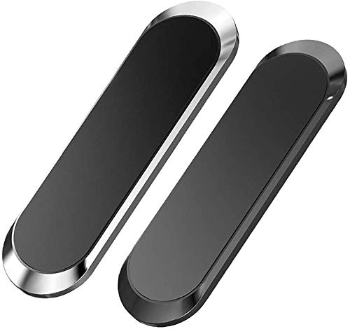 SALEXMagnetic Mounts [2 Pack - Black and Silver]. Flat Cell Phone Holder for Car Dashboard, Wall, Windshield. Stick on Universal Kit Compatible with GPS, Tablets, Smartphones, Knives, Keys, Forks.