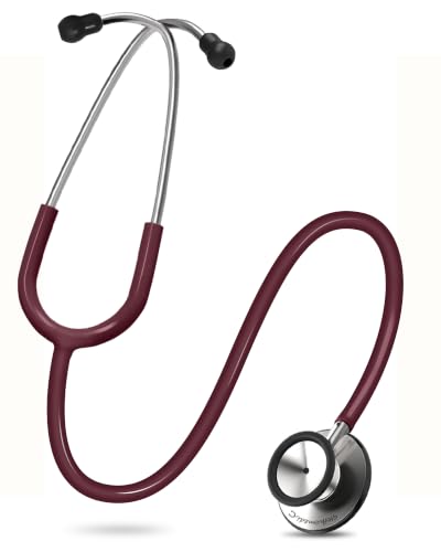 Image of FriCARE Dual Head Stethoscope - Stethoscopes for Nurses, Medical Nursing Students, Paramedics /EMT /LVN /VNA Backup Estetoscopio, Burgundy Tube, Stainless Steel Chestpiece