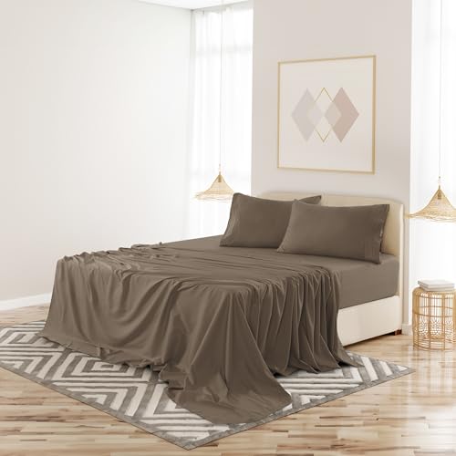 LUX Décor Queen Sheet Set – 6 Piece Ultra-Soft Microfiber Bed Sheets with Flat Sheet, 16 Inches Deep Pocket Fitted Sheet & Pillowcases, Cooling & Breathable Hotel Luxury, Oeko-TEX – Brown - Thumbnail 7