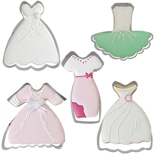 Dress Shaped Cookie Cutters Set Of 5 Pcs, Stainless Steel Wedding Dress Princess Dress Fondant Cutter Molds Baking Diy #TOP13