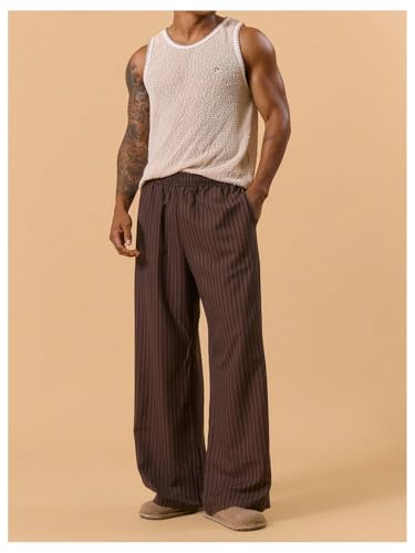 Verdusa Men's Striped Wide Leg Dress Pants Streetwear Work Trousers with Pockets3