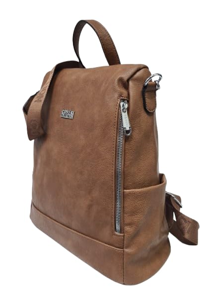 Zaino casual in ecopelle PU sistema antifurto, convertibile in borsa a tracolla con 2 tasche frontali, ideale per il lavoro, l'università... Art.8002-8 Prodotto Originale Coveri (MARRONE)