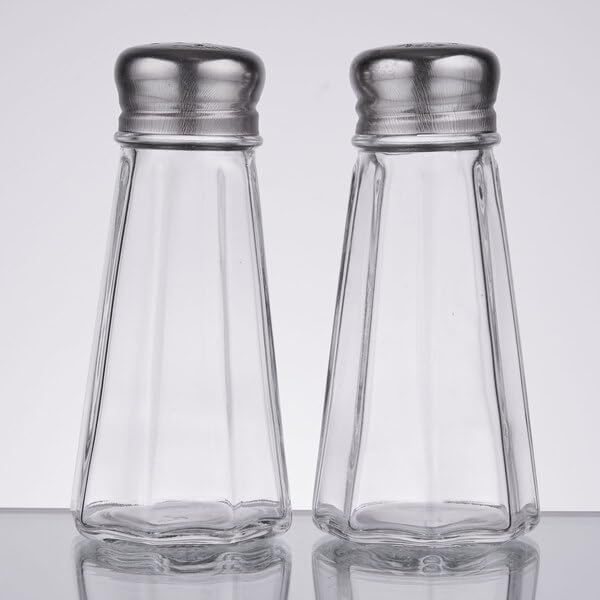 Betolla (Pack of 12) 3 oz Salt and Pepper Shakers – Paneled Glass Shakers with Stainless Steel Mushroom Tops for Restaurants, Cafés & Home Use