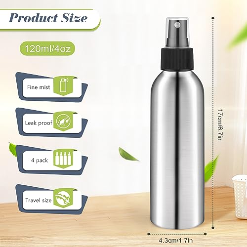 4pcs 120ml/4oz Aluminum Spray Bottles,Empty Fine Mist Spray Containers,Metal Atomizer Bottles,Reusable Fine Mist Sprayer for Cosmetic,Perfume,Face Spray,Air Freshener,Cleaning,Gardening2