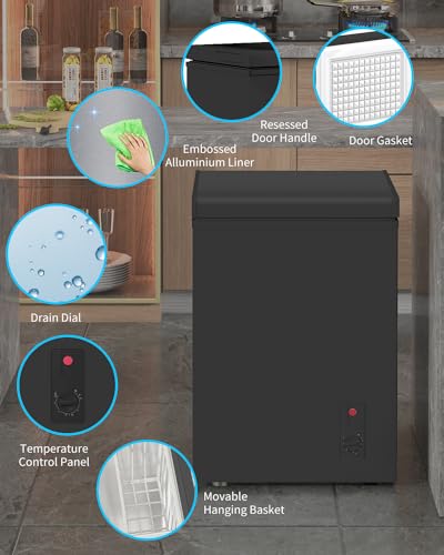 Muhub 3.5 Cubic Feet Chest Freezer, Top Opening Deep Freezer, Compact Chest Deep Freezer with Removable Basket, 7 Level Adjustable Thermostat (Black, 3.5 Cu.Ft.) on Fridge.com