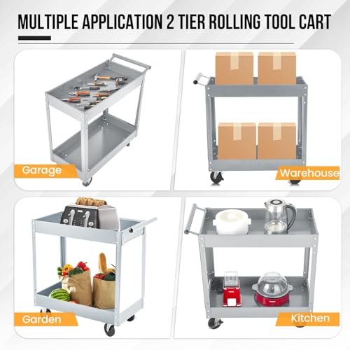 2-Stockiges Roll-Werkzeugwagen Aus Stahl, Transportwagen Mit 135kg Tragfähigkeit, Handwagen Mit Feststellbare Rädern Und Metallgriff, Für Garagen, Lagerhallen, 83x38x81cm