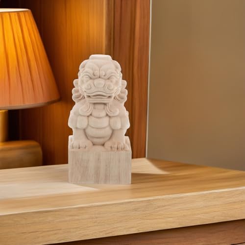 Remate de poste de madera estilo vintage de león beige para el hogar 7