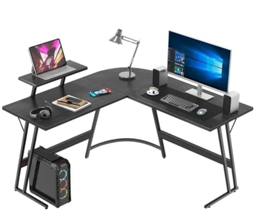 Image of Deskio Siyora L Shaped Table I Computer Table for Home Pc I Office Computer Table for Home I Rounded Corner Desk I Gaming I Worktable (130 Cm x 50 Cm x 75 Cm) Black Wood, Metal - DIY
