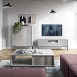 Lomadox Wohnmöbel Set Wohnwand grau, Fußgestell schwarz, 3-teilig, 1 Highboard, 1 Couchtisch, 1 Lowboard