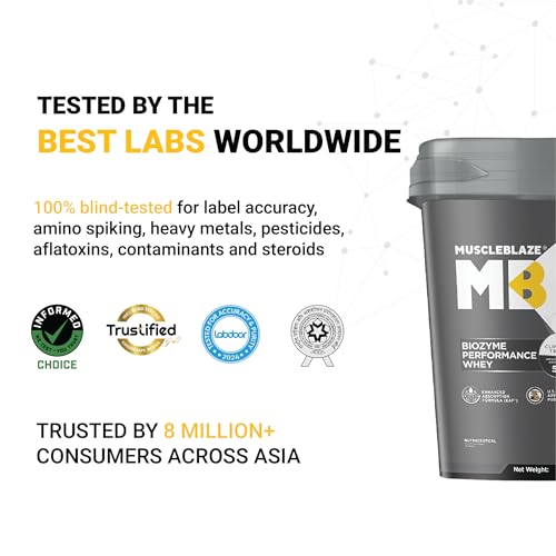 Image of MuscleBlaze Biozyme Performance Whey Protein Powder, Magical Mango (4kg / 8.8lbs) | 25g Protein Per Scoop | Clinically Tested 50% Higher Protein Absorption