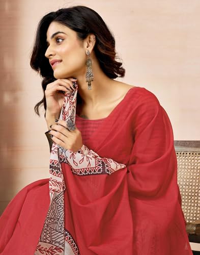 Image of SIRIL Women's Printed Chanderi Cotton One Minute Ready to Wear Saree with Unstitched Blouse Piece