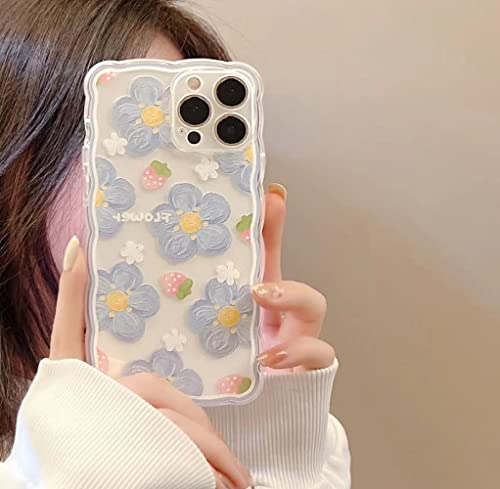 Lizge Cute Design Bear Wavy Phone Case For Iphone Case With Kawaii Bear Aesthetic Wild Flower Love Heart Bloom Cartoon Floral Phone Cover For Women Girls Clear Cases Bear For Iphone 13Promax #TOP6