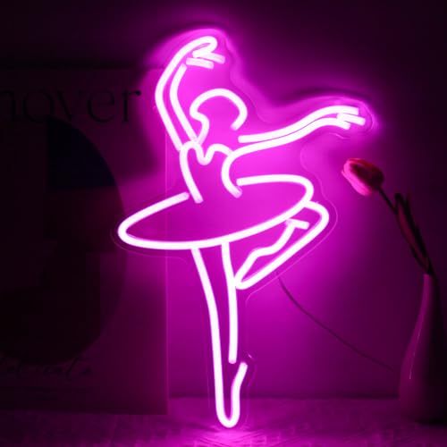 Image of Ballet Girl Neon Sign Dancing Woman LED Wall Light Up Signs for Room Decor | Dancer Neon Light, Pink Wall Art, Dimmable Dance Neon Wall Sign, Bedroom Dance Party Decor, USB Powere, Let's Dance LED Sign