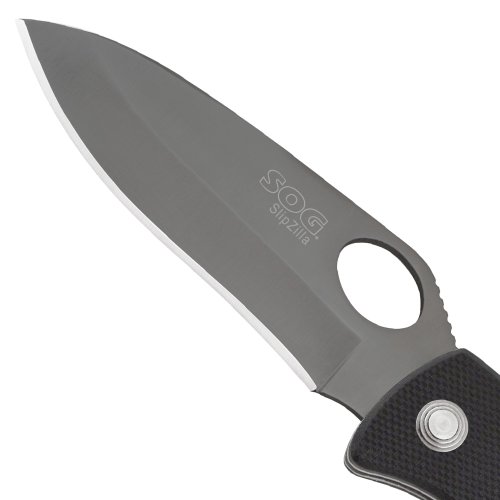 Sog Specialty Knives & Tools Sp53-Cp Slipzilla Knife With Straight Edge Folding 3.2-Inch Steel Drop Point Blade With G10 Handle, Hardcase Black Finish #TOP3