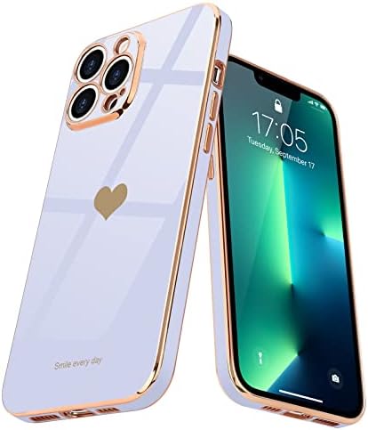 Teageo for iPhone 13 Pro Max Case Cute Heart Pattern for Women Girls Slim Luxury Bling Plating Soft TPU Anti-Scratch Shockproof Bumper Phone Case for iPhone 13 Pro Max, Black