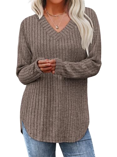 WIHOLL Long Sleeve Shirts for Women V Neck Tops Tunic Fall Winter Sweaters 2025 Clothes2