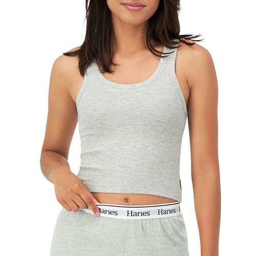 Hanes Women's Originals Rib Tank 2-Pack, Comfywear Stretch Cotton Cropped Top2