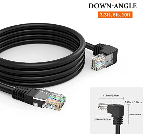 Image of CableCreation Angle CAT6 Ethernet Patch Cable(10 Feet), Downward Angled Lan Cable with 50U Gold Plated Contact, Black Color