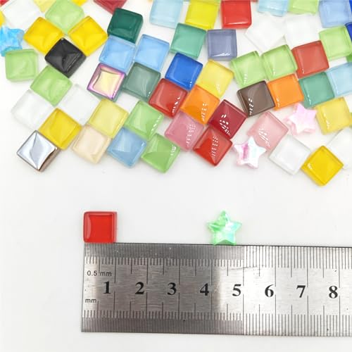 200g Bunte Kristall-Mosaik-Glasfliesen zum Basteln, Quadratisch und Stern kleine Mosaikglasstücke für Badezimmer, Küche, Heimdekoration(Gemischte Farbe)