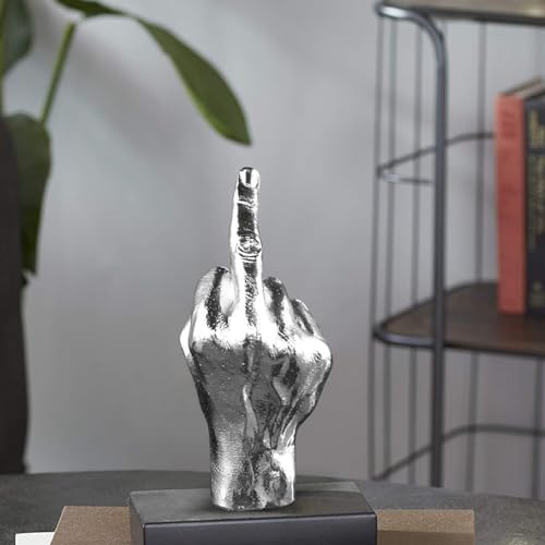 Statue de doigt d'honneur design argenté en résine finitions soignées