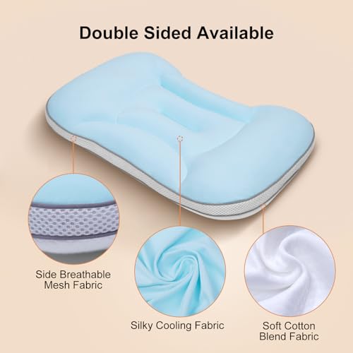 Image of Neck Support Toddler Pillow 12x20 Inch, Dual-Sided Cooling & Soft Pillow, Breathable Ice Silk and Cotton Blend, 2 Height Ergonomic Design, Machine Washable (Pink)