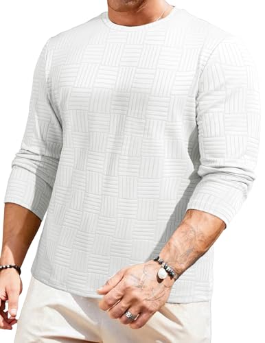 Image of JMIERR Mens T-Shirt Casual Stretch Solid Crewneck Short Sleeve Tees Textured Shirts