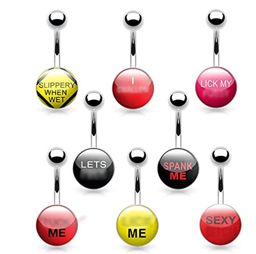 Pierced Owl Set of 8 14GA 316L Stainless Steel Naughty Funny Belly Button Rings (Set of 8)