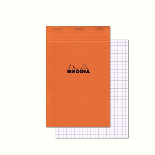 RHODIA 19200C - Bloc-Notes Agrafé N°19 Orange - A4+ 21 x 31,8 cm- Petits Carreaux - 80 Feuillets Détachables - Papier Clairefontaine Blanc 80 g/m² -...