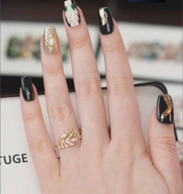 TUGE NAIL Blossom Series 100% Handcrafted Press On Nails Nail Art, Cat's Eye Effect, French Tip Nail, C Short(14mm) (Theme B - Image 3