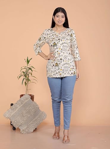 Image of Malikcraft Women's Rayon Printed Short Kurti Stylish Kurta for Women Trendy Short Kurta for Daily & Office Wear PR1
