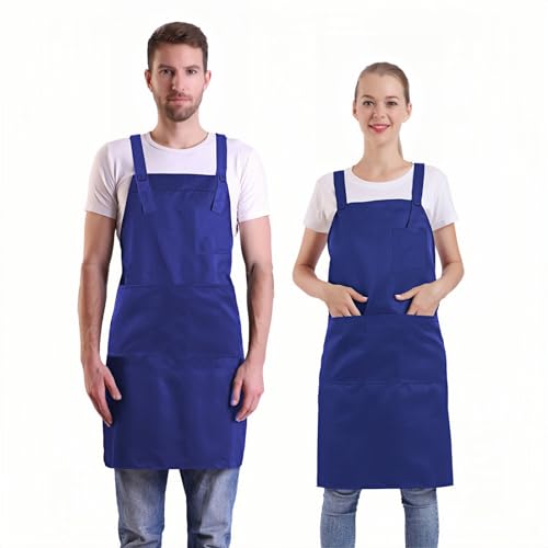BIGHAS Tablier de style H Back avec poche pour femmes, hommes, grande taille réglable, confortable, cuisine, cuisine, maison, 14 couleurs (bleu saphir)