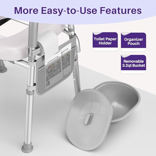 Image of KEKOY Toilet Seat Risers for Seniors, Adjustable Size, Bedside Commode | Padded Elevated with Handles,Fits Most Heights Builds,Tool Free Install, Fits Most Round Elongated Toilets for Handicap, Grey