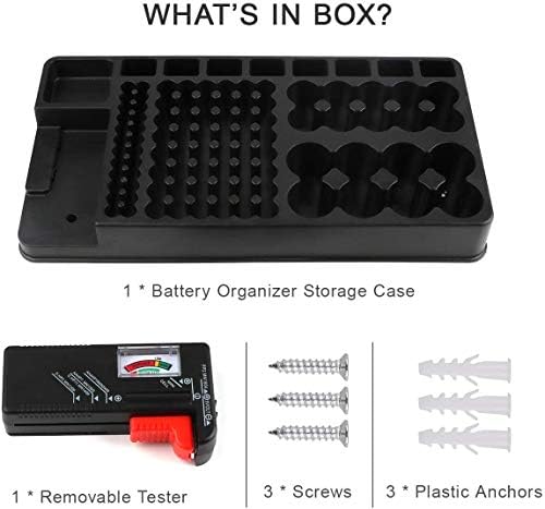 Battery Organizer Storage Case with Removable Battery Tester Holds 110 Batteries for AAA, AA, 9V, C, D and Button Battery
