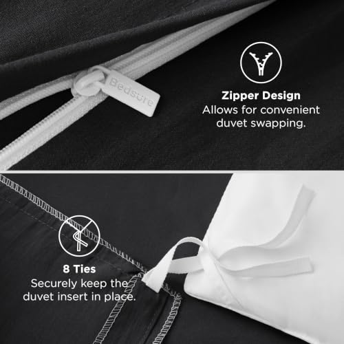 Image of Bedsure Prewashed Twin /Twin XL Duvet Cover, Cotton-Like Bedding Set, Black | Ultra Soft, Relaxed Texture, Twin XL Breathable Comfort, Hidden Zipper, 8 Corner Ties, Easy Care, OEKO-TEX, Year-Round Use