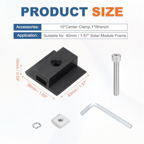Abrazaderas en T de 40mm para panel solar de aluminio con llave kit de 10 piezas 3