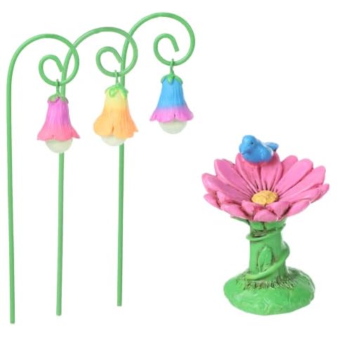 Robkea Fairy Garden, Fairy Garden Miniatures Fairy Garden Accessories Pink Flower Set of 4 Cover