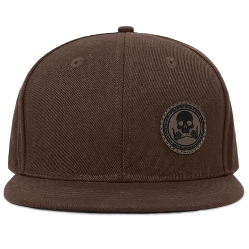Image of Flat Brim Hats for Men - Gothic Style Skull Hat Leather Pattern - Hip-Hop Snapback Hat Skeleton Hats for Men