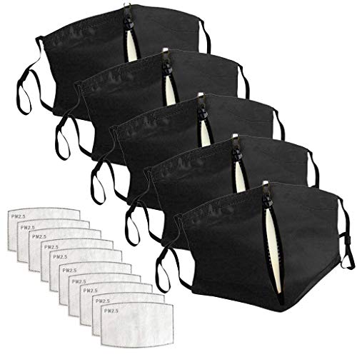 Washable Reusable Face Cover with with Zipper for Drinking, Mouth Cover Balaclavas for Bike Cycling (5, Black)