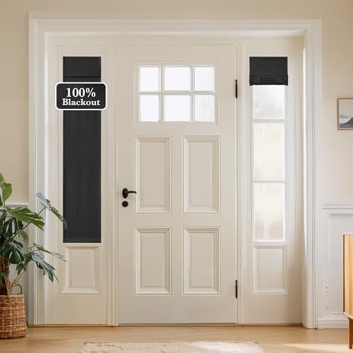 NICETOWN Black 100% Blackout Linen Sidelight Door Curtain for Small Window