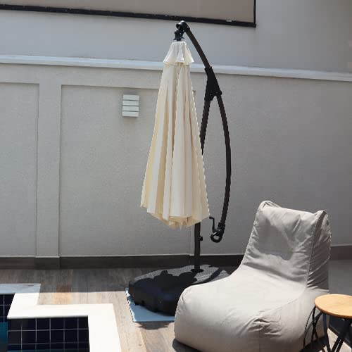 OMBRELONE LATERAL MOBSOL REDONDO SUNNY 3,0M ESTRUTURA CAFÉ E COBERTURA POLIÉSTER BEGE CLARO COM BASE
