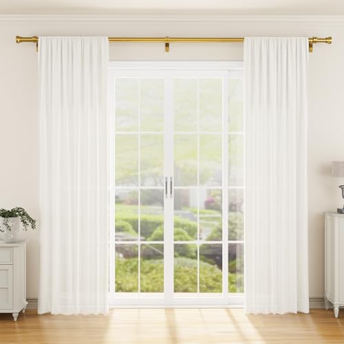 Image of YaFex Curtain Rods 32-144 Inch, Heavy Duty 1 Inch Adjustable Curtain Rod for Windows, Warm Gold Extra Long Window Treatment Rods, Modern Design, Easy Installation